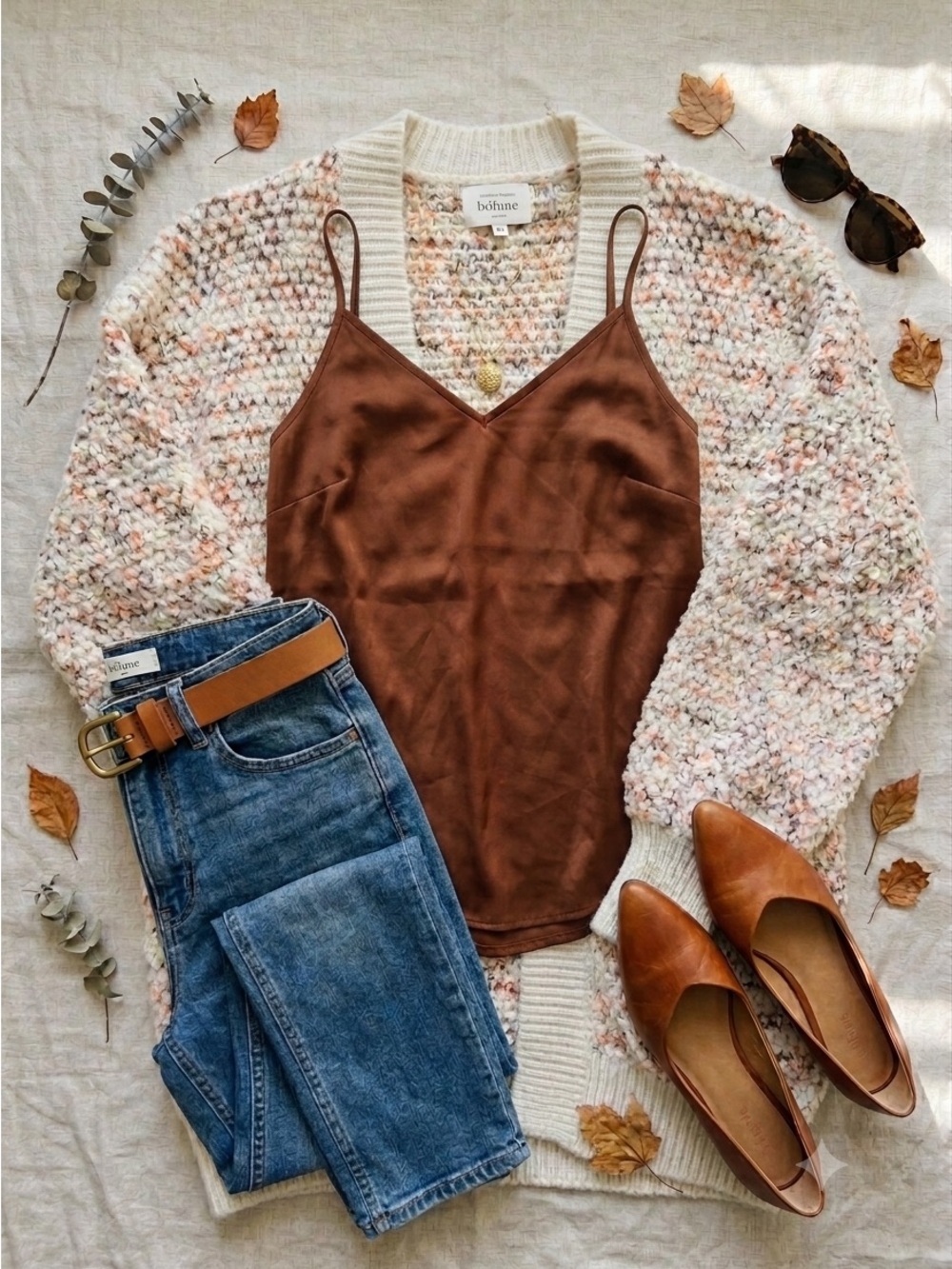Böhme Cream Multicolor Confetti Knit Open Cardigan Sweater M